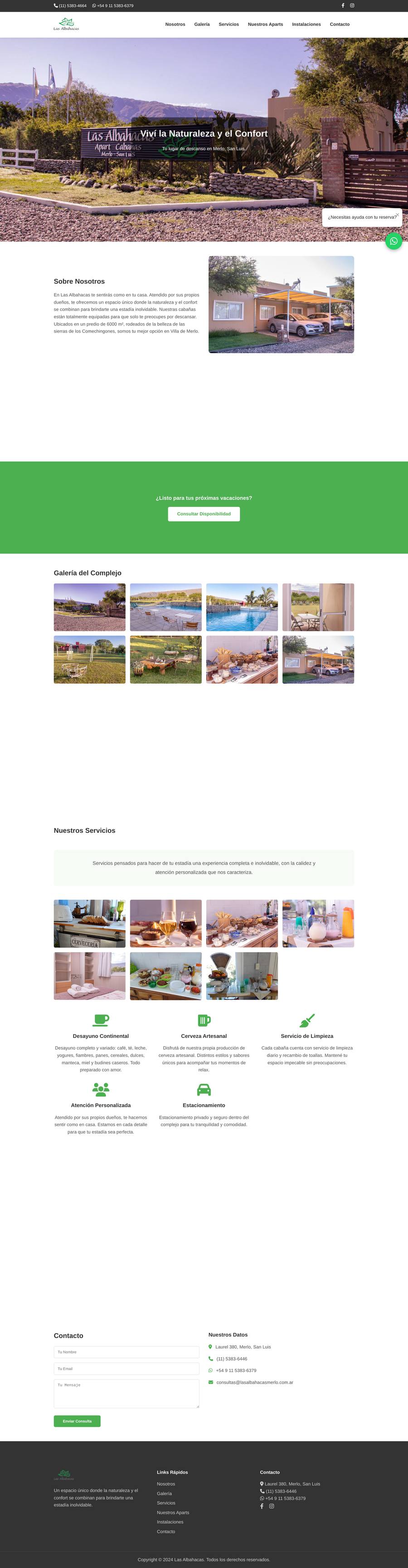Sitio web de Las Albahacas Cabañas Apart, Merlo, San Luis